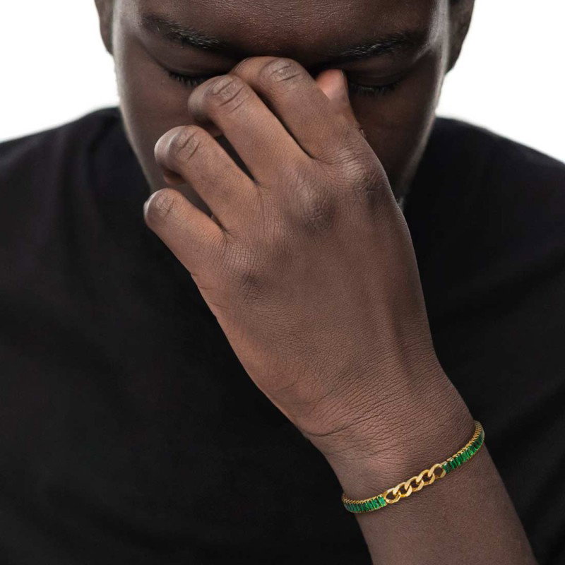 BR BAGUETTE TENNIS VERDE E CENTRALE CON CATENA GRUMETTA