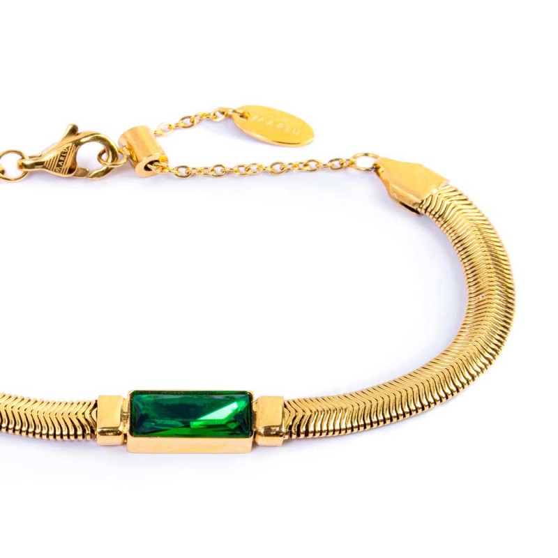 Bracciale catena snake con cristallo baguette centrale