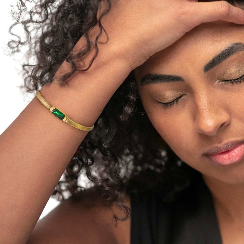 BR ACC CATENA SNAKE E CRISTALLO VERDE