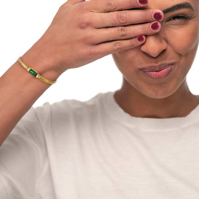 Bracciale catena snake con cristallo baguette centrale