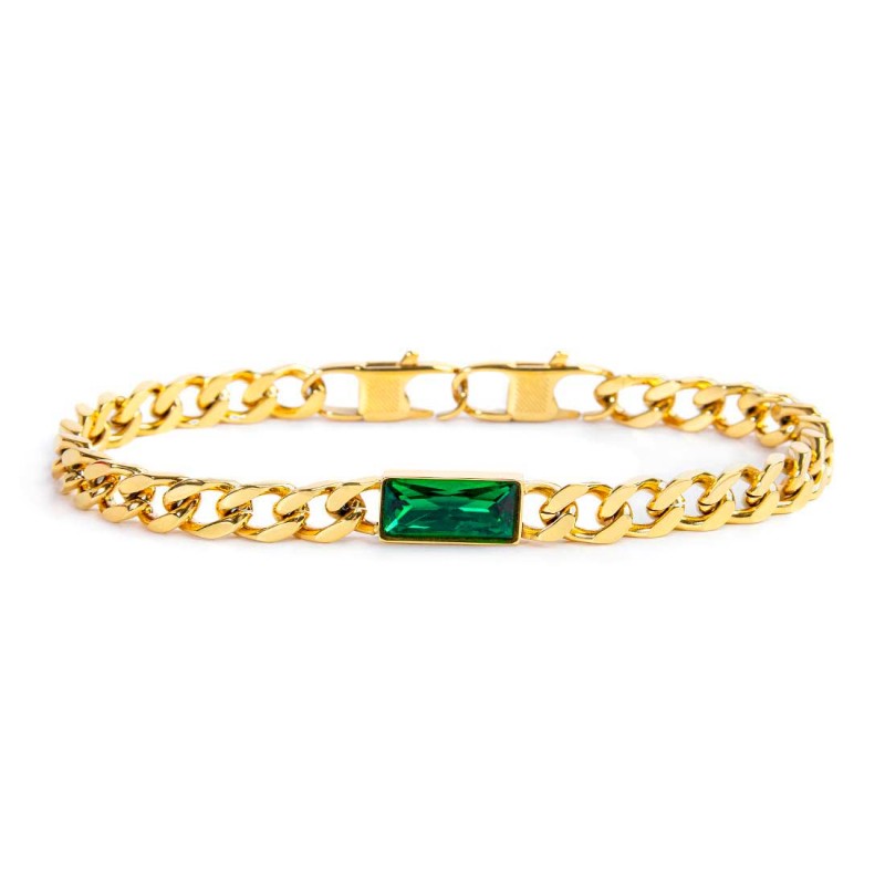 Bracciale catena grumetta con cristallo baguette centrale