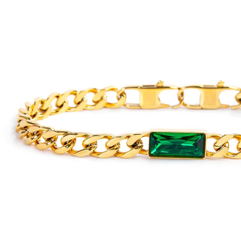 Bracciale catena grumetta con cristallo baguette centrale