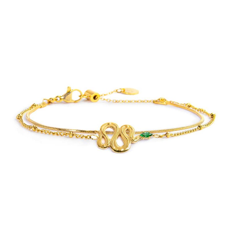 Bracciale doppia catena con serpente e zircone