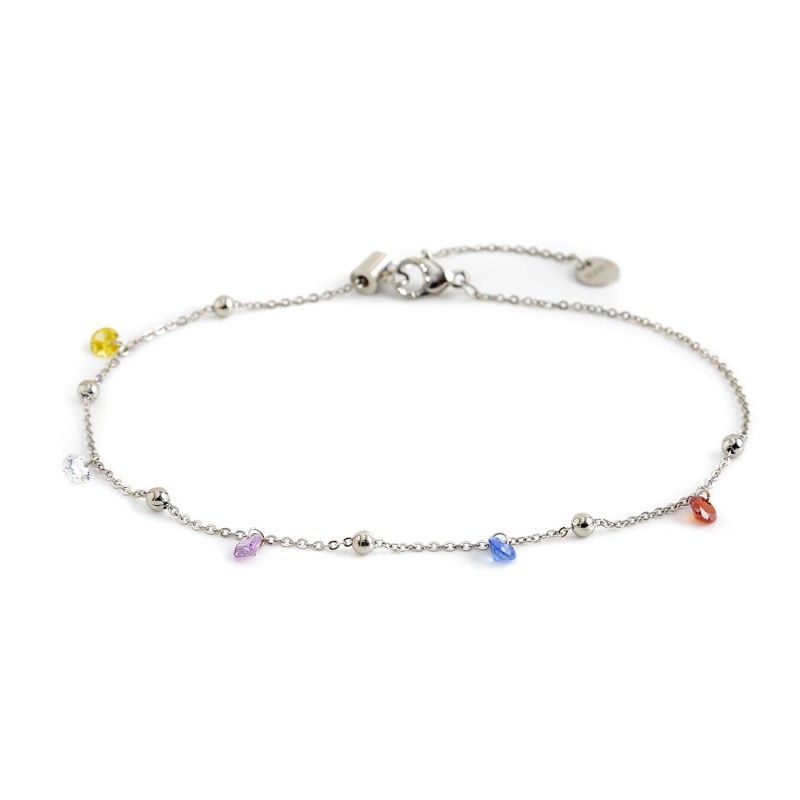 Cavigliera zirconi colorati e sfere