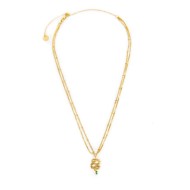 Collana doppia catena snake quadrata con serpente pendente