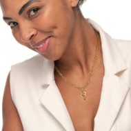 Collana doppia catena snake quadrata con serpente pendente