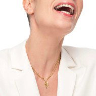 Collana doppia catena snake quadrata con serpente pendente