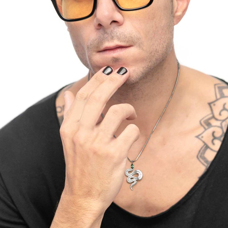 Collana catena snake quadrata con serpente pendente