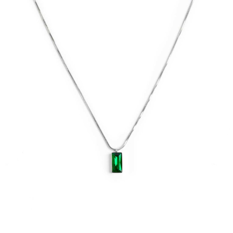 COLLANA CAT SNAKE QUADRATA E PENDENTE CRISTALLO BAGUETTE