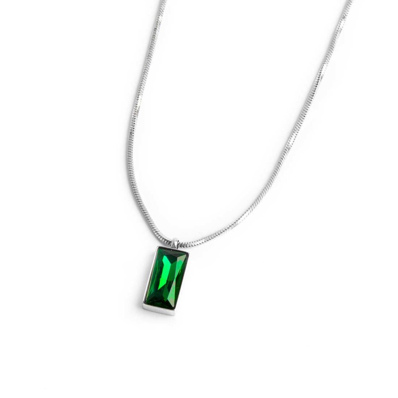 Collana catena snake quadrata cristallo baguette centrale