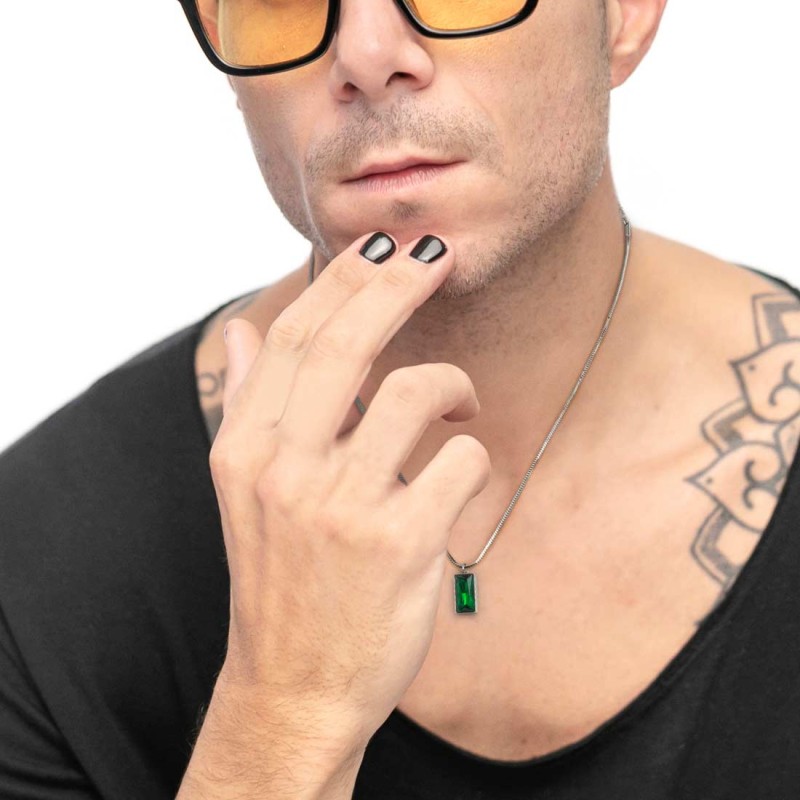 COLLANA CAT SNAKE QUADRATA E PENDENTE CRISTALLO BAGUETTE