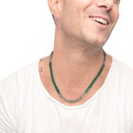 COLLANA BAGUETTE TENNIS E CENTRALE CON CATENA GRUMETTA