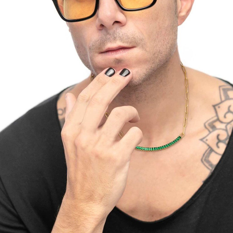 COLLANA CAT MAGLIA LARGA E BAGUETTE TENNIS