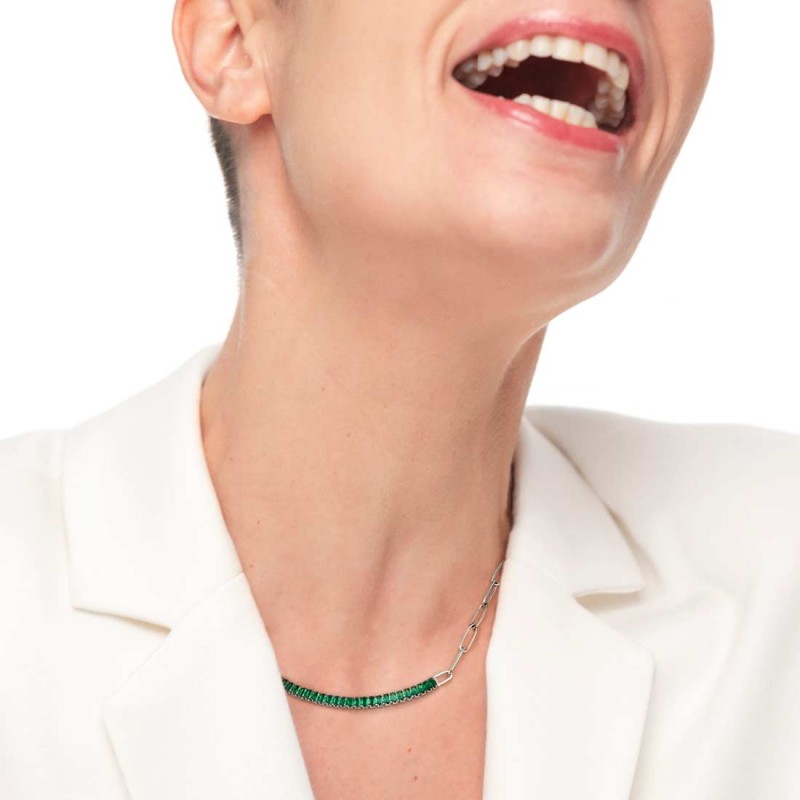 COLLANA CAT MAGLIA LARGA E BAGUETTE TENNIS