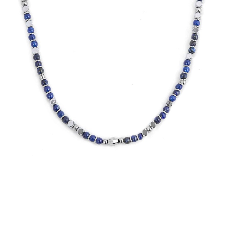 S.S.NECKLACE LAPIS AND HEMATITE STONE S.steel necklace with 4.35mm composite lapis stone, 4.75mm composite hematite stone, 4.80m
