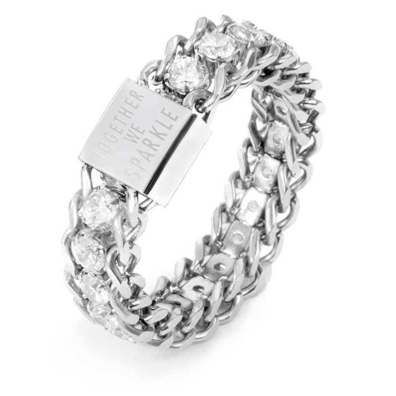 Anello catena grumetta con tennis centrale