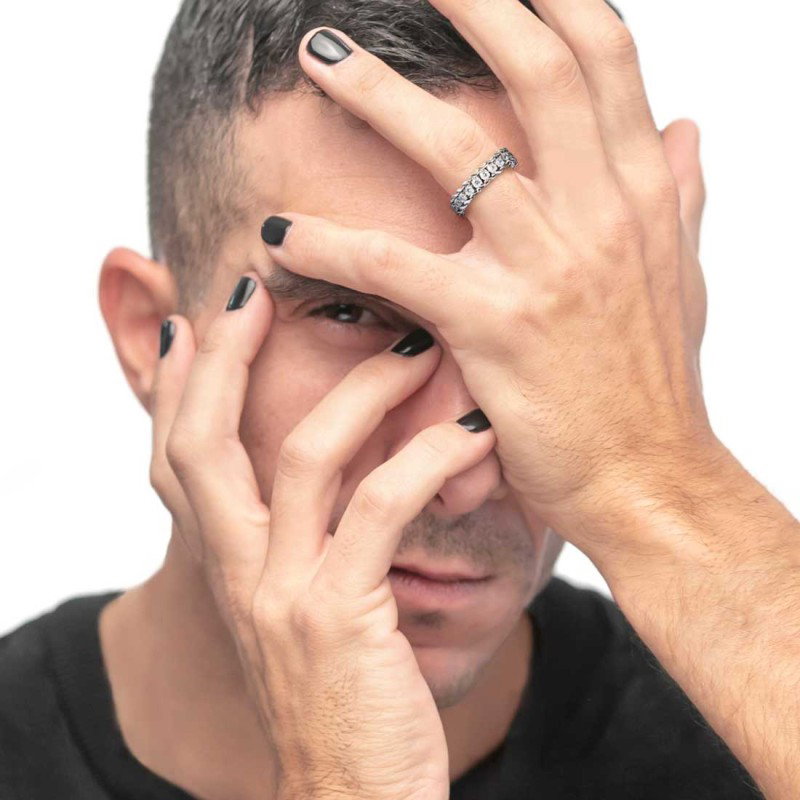 Anello catena grumetta con tennis centrale