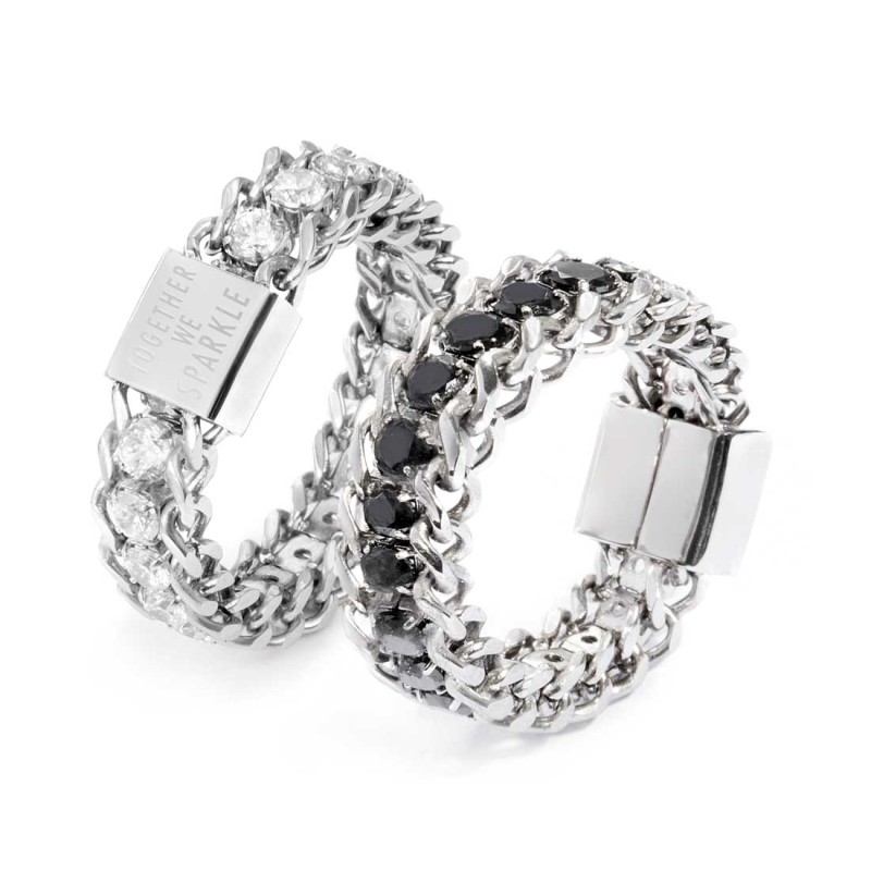 Anello catena grumetta con tennis centrale