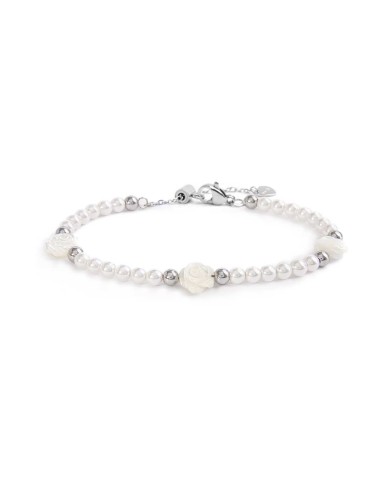 Bracciale perle con rosa in madreperla