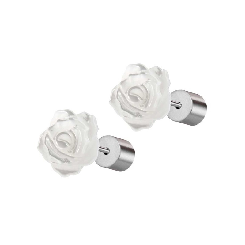 S.S. EARRINGS PAIR 8MM MOTHER OF PEARL ROSE S.steel earrings pair with mother of pearl rose shape bead size 8,30*8,30*3,50 mm. A