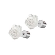 S.S. EARRINGS PAIR 8MM MOTHER OF PEARL ROSE S.steel earrings pair with mother of pearl rose shape bead size 8,30*8,30*3,50 mm. A