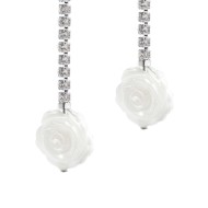 S.S. EARRINGS PAIR TENNIS CHAIN WITH MOP ROSE SHAPE PEND S.steel earrings pair with tennis chain with 2,10/2,20 mm white cz ston