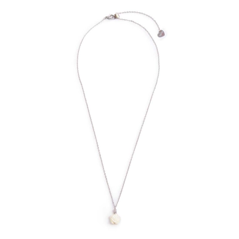 S.S. NECKLACE CROSS CHAIN WITH MOP ROSE SHAPE PEND S.steel necklace with cross chain 1,20 mm width. On the center pendant with m