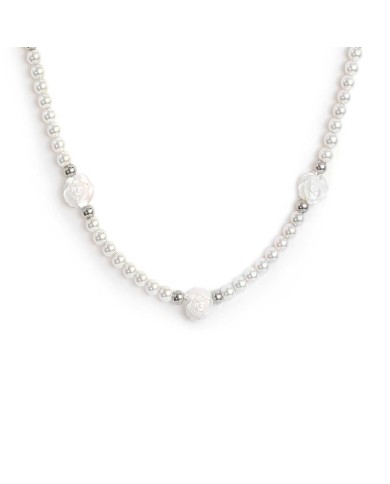 Collana perle con rosa in madreperla