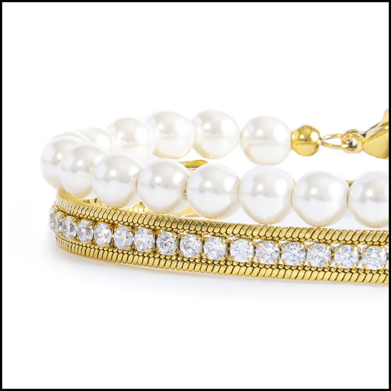 Bracciale con perle e bracciale tennis con zirconi