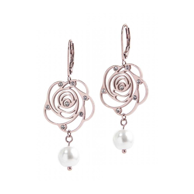 OR PAIO CON PENDENTE ROSA CON CRISTALLI E PERLA