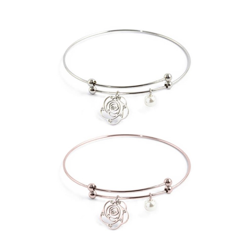 Bracciale rigido con rosa e perla pendente