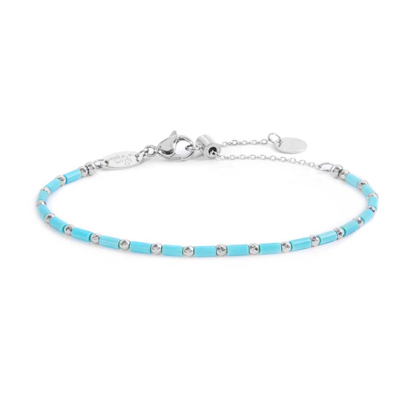 Bracciale con perline a tubo turchesi ed ematite