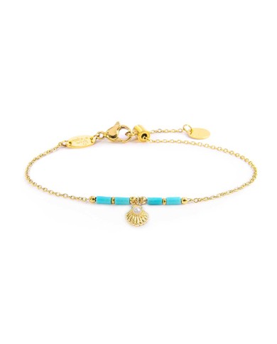 Bracciale conchiglia pendente con perla e perline a tubo turchesi