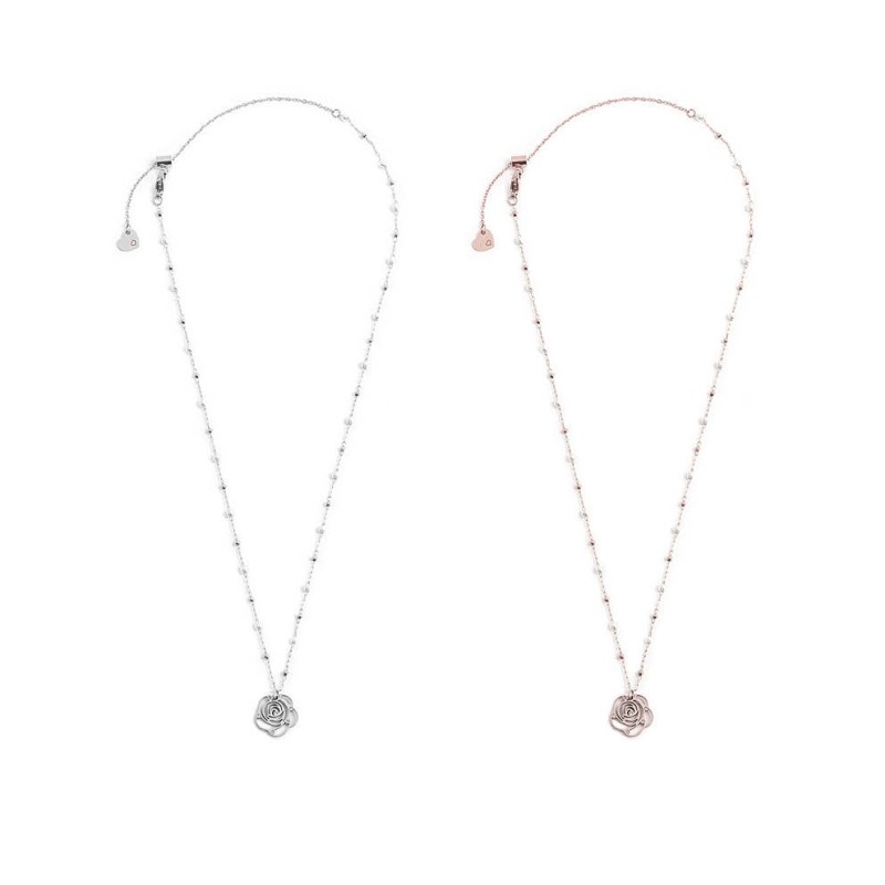 COLLANA CAT PERLE E SFERE CON PEND ROSA CON CRIST