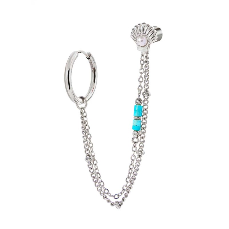 Orecchino multindosso conchiglia con perla e perline turchesi