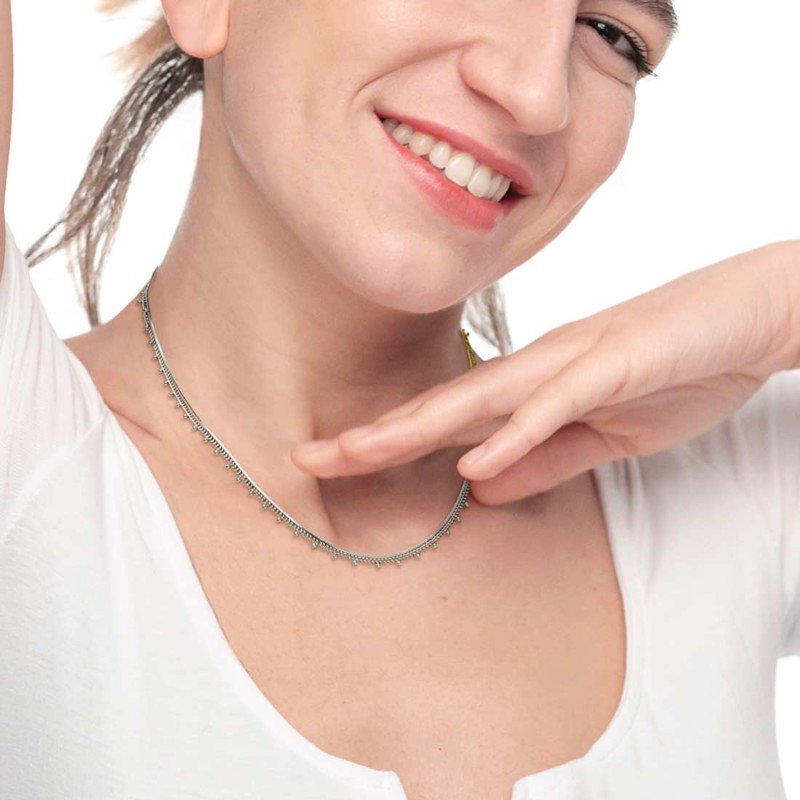 Collana doppia catena snake e grumetta con sfere