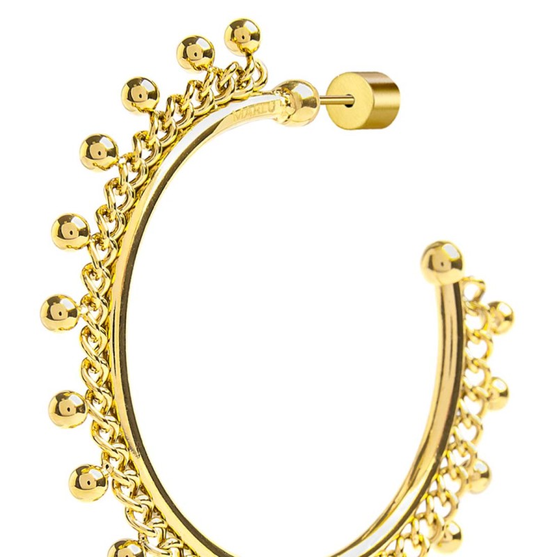 Orecchino a cerchio con catena grumetta e sfere