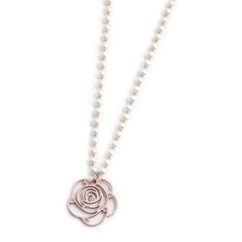 COLLANA 50CM CAT PERLE CON PEND ROSA CON CRIST
