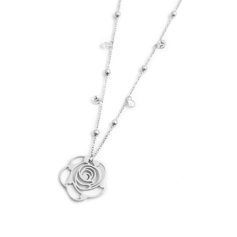 COLLANA CON CZ BIANCHI E SFERE CON PEND ROSA CON CRIST