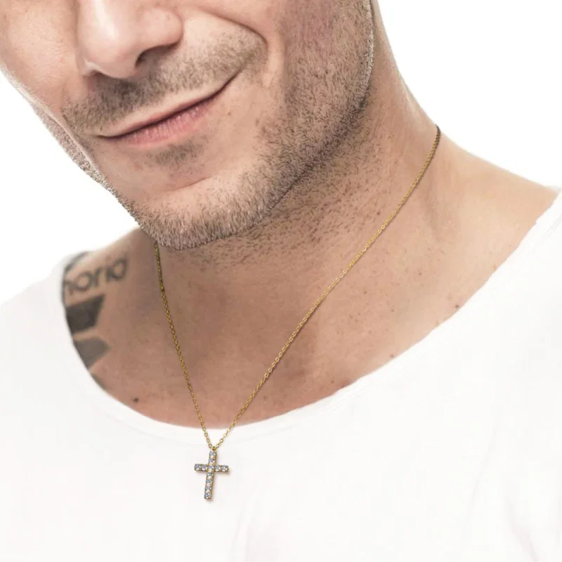 Collana croce pendente 1,4cm con zirconi