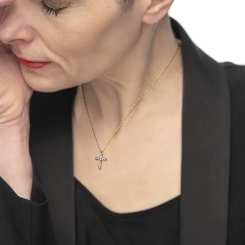 Collana croce pendente 1,4cm con zirconi