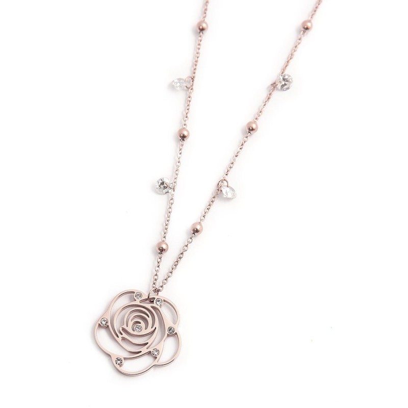 COLLANA CON CZ BIANCHI E SFERE CON PEND ROSA CON CRIST
