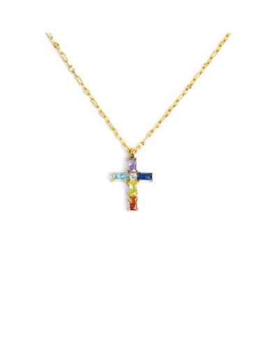 Collana croce pendente con cristalli baguette