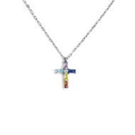 Collana croce pendente con cristalli baguette
