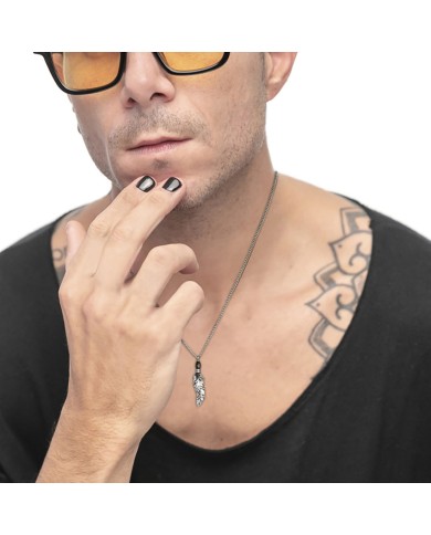 Collana piuma pendente con occhio di tigre ovale
