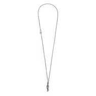S.STEEL NECKLACE GRUMETTA CHAIN WITH FEATHER PENDANT S.steel necklace with grumetta chain 2,20 mm width and 1 mm thickness. S.st