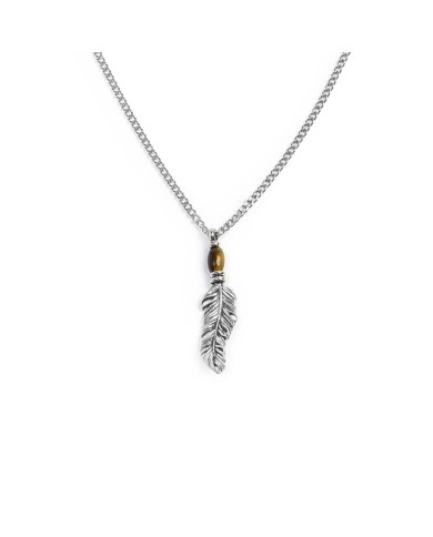 Collana piuma pendente con occhio di tigre ovale