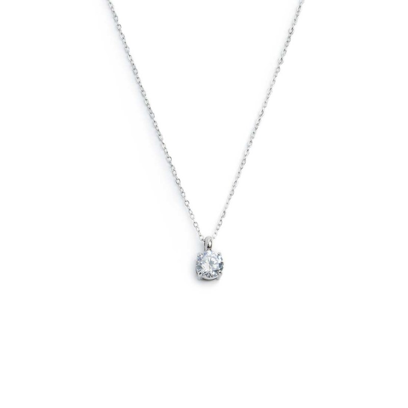 S.STEEL NECKLACE WITH WHITE CZ STONE 5,25 MM S.steel necklace with cutting cross chain, 1 mm width, 0,20 mm thickness. On the ce