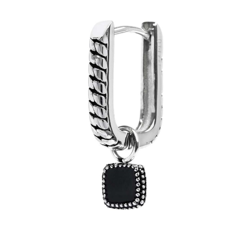 S.S SINGLE OVAL EAR WITH PENDANT WITH BLACK ENAMEL S.steel single oval earring with texture by casting with mat black oil size 1