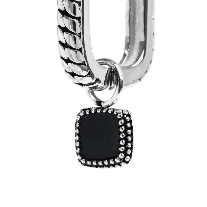 S.S SINGLE OVAL EAR WITH PENDANT WITH BLACK ENAMEL S.steel single oval earring with texture by casting with mat black oil size 1